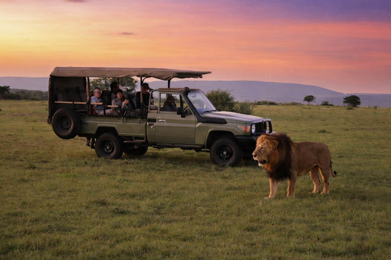 Enjoying sunset on a Kenya safari