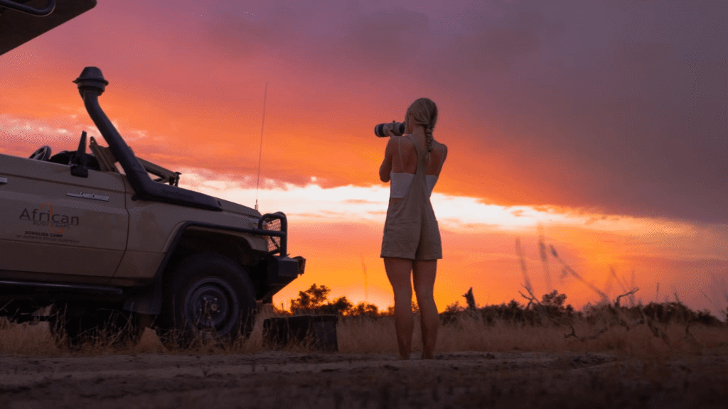 Photography during a Safari sundowner Kenya at sunset