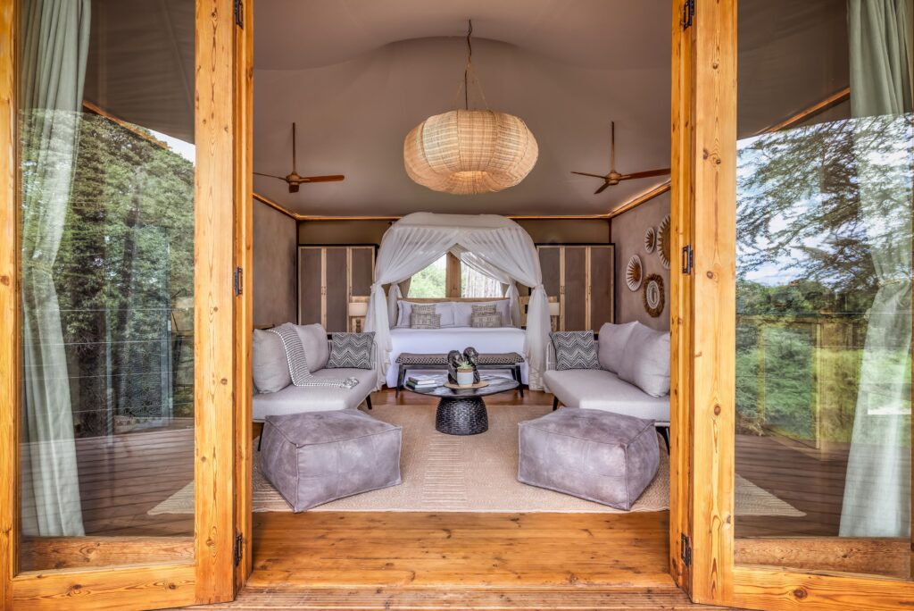 Elegant luxury safari suite inside a premium tented camp in Kenya